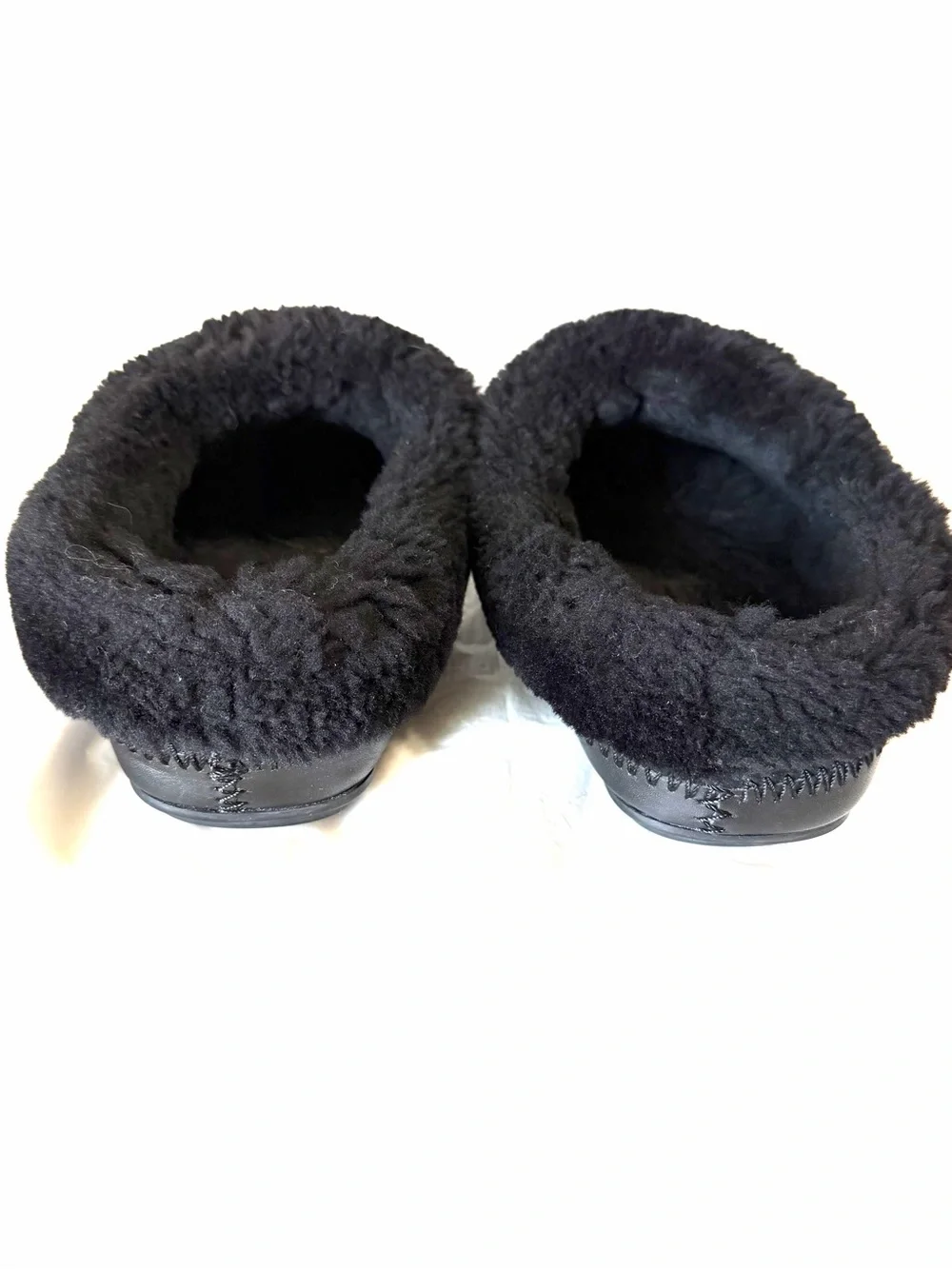TORY BURCH Black Logo Coley Shearling Slippers Size 8
